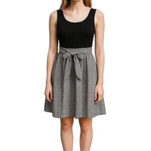 Robbie Bee Plaid Gingham Seersucker Tie Waist Color block Midi Dress